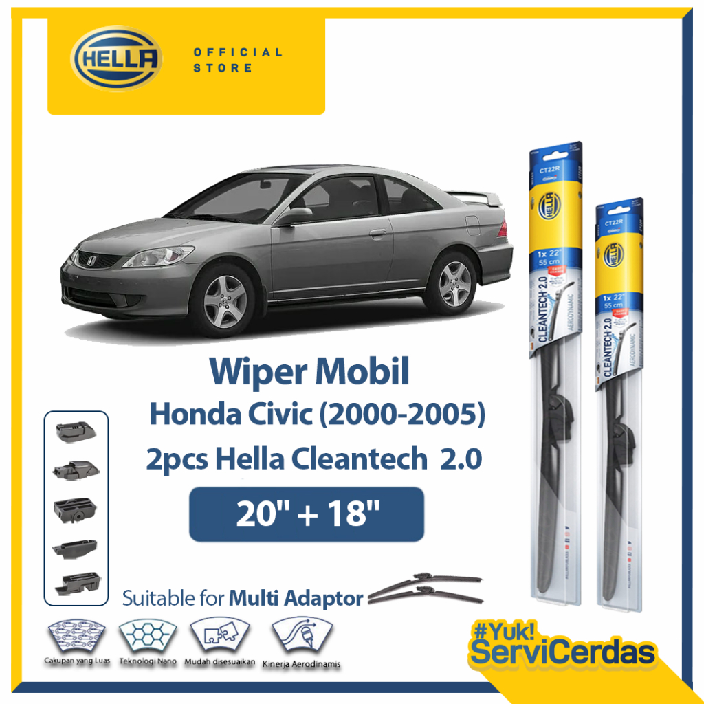 Wiper Mobil HONDA Civic 2000-2005 (20”+18”) - HELLA Cleantech 2.0