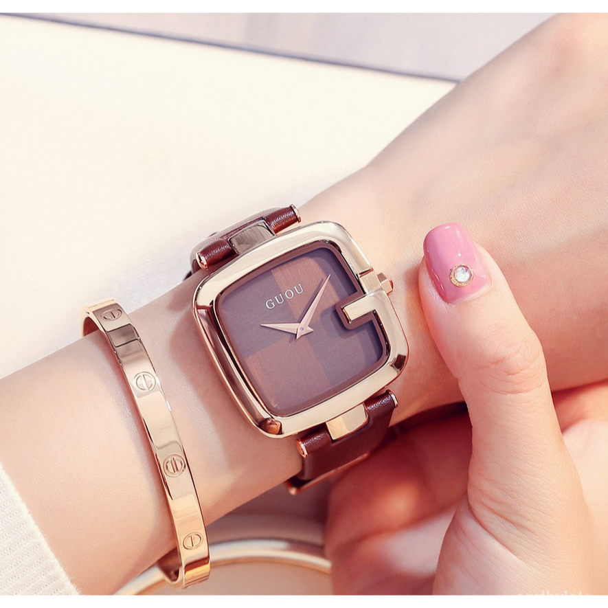 GUOU WATCHES Guou Wanita Berjaga-jaga Watch Baru atau Netral Mengenai Saham Square Watch Trendi Jam 