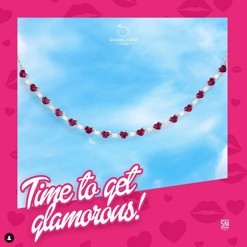 KALUNG KOYE EMAS SANDRA DEWI GOLD SPECIAL 4TH ANNIVERSARY COLLECTIONS HAPPY HEART PINK CORE BATU HAT