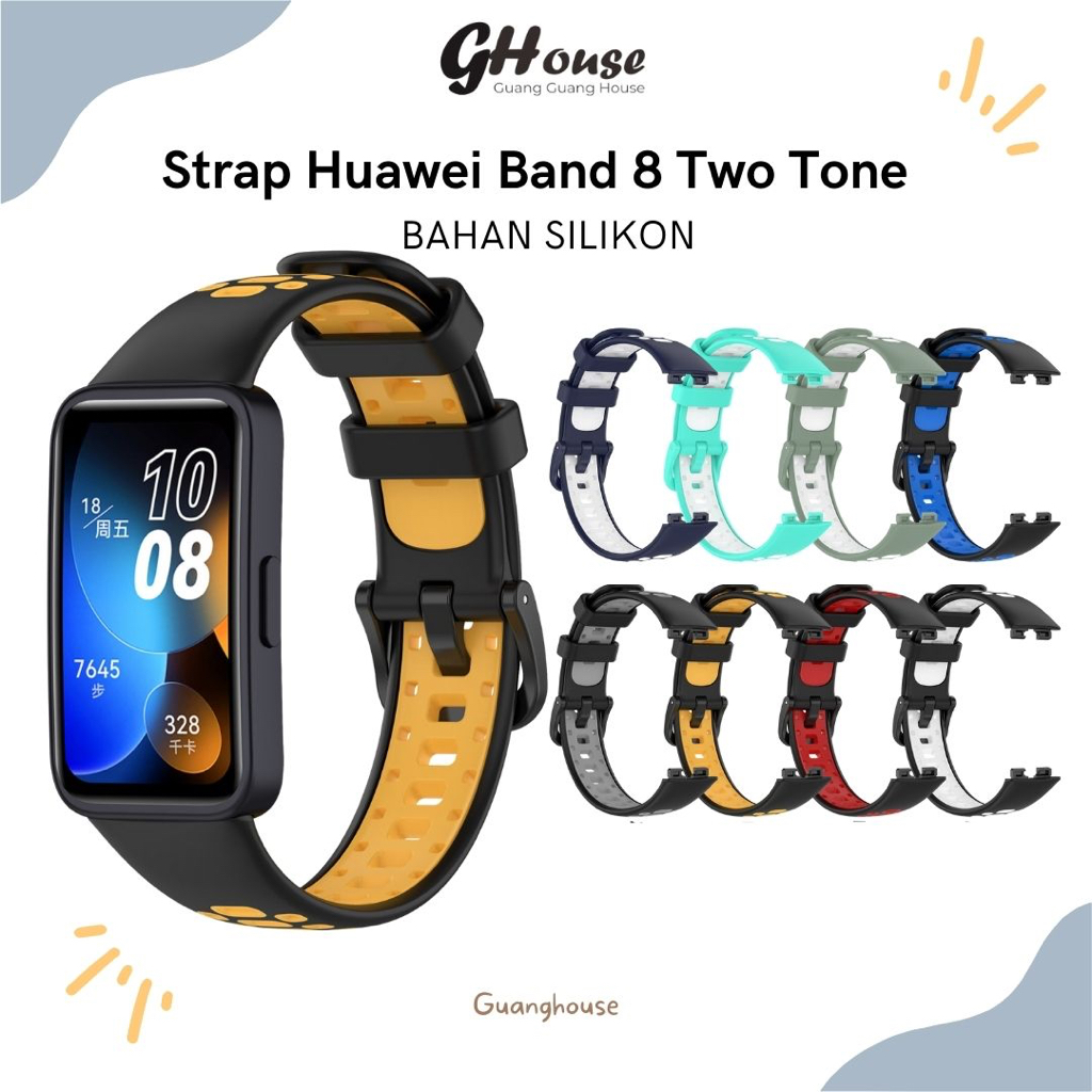 Strap Huawei Band 8 Silikon Dua Warna Tali Pengganti Huawei Band 8 Bahan Silikon Two Tone Polos