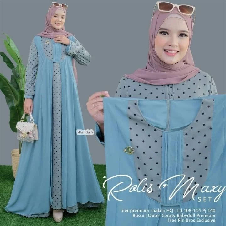 Rolis Dress Maxy Gamis Muslim Wanita Ceruty Babydoll Full Furing Dress Casual Premium Fashion Muslimah Terlaris