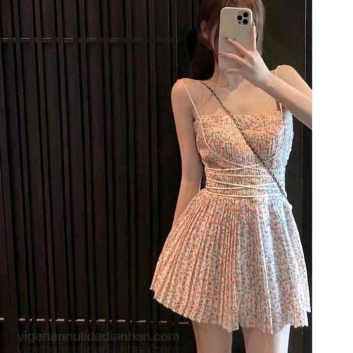 1904 Baju minidress PLEATED CAMI PLISKET MINI DRESS tanpa lengan smock kerut dres Korea Korean style