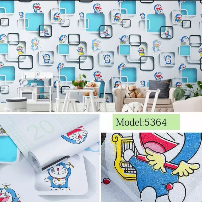 Wallpaper Dinding 3D Doraemon Kotak Ukuran 45 Cm x 10 Meter Wallpaper Dinding 3D Wall Sticker 3D Squ