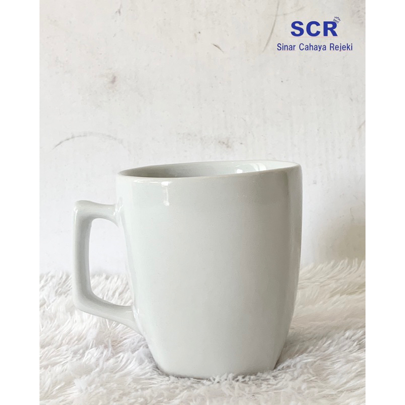 3 Set Gelas Mug Keramik Segi Putih Polos 200 ML
