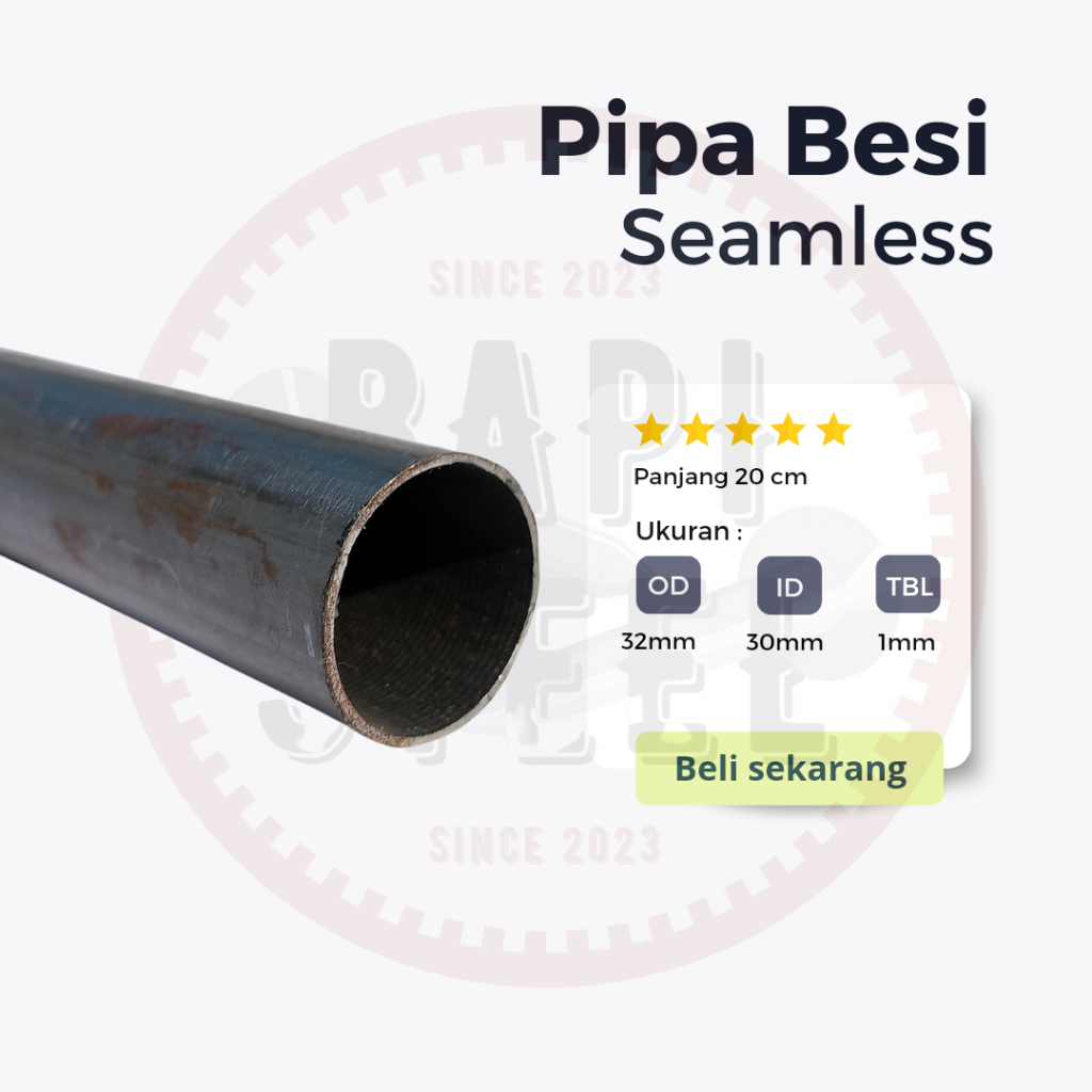 pipa besi seamless OD 32mm ID 30mm tebal 1mm