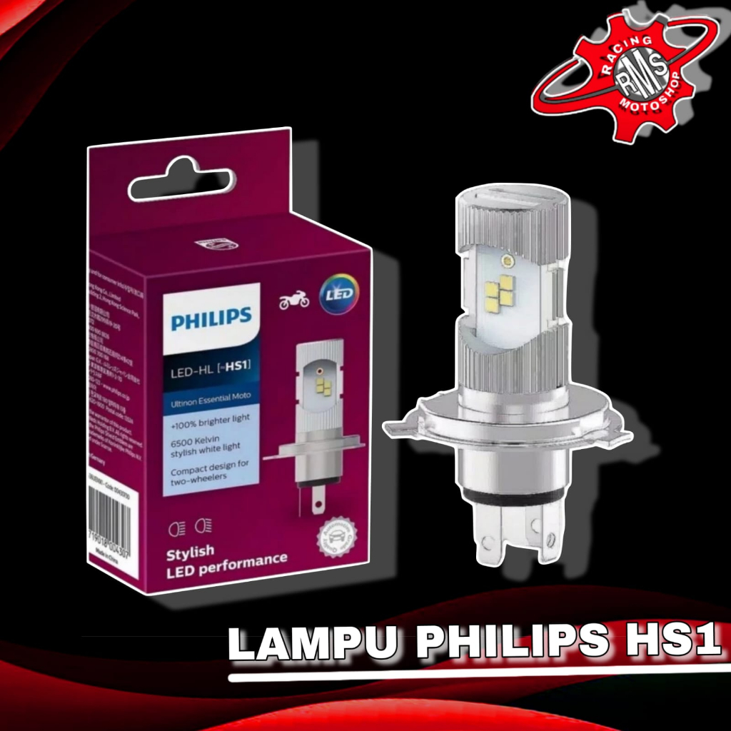 BOHLAM LAMPU DEPAN MOTOR LED HS1 H4 12V KAKI 3 PUTIH PHILIPS Ultinon Essential LED ( HS1 ) DC 6500K 