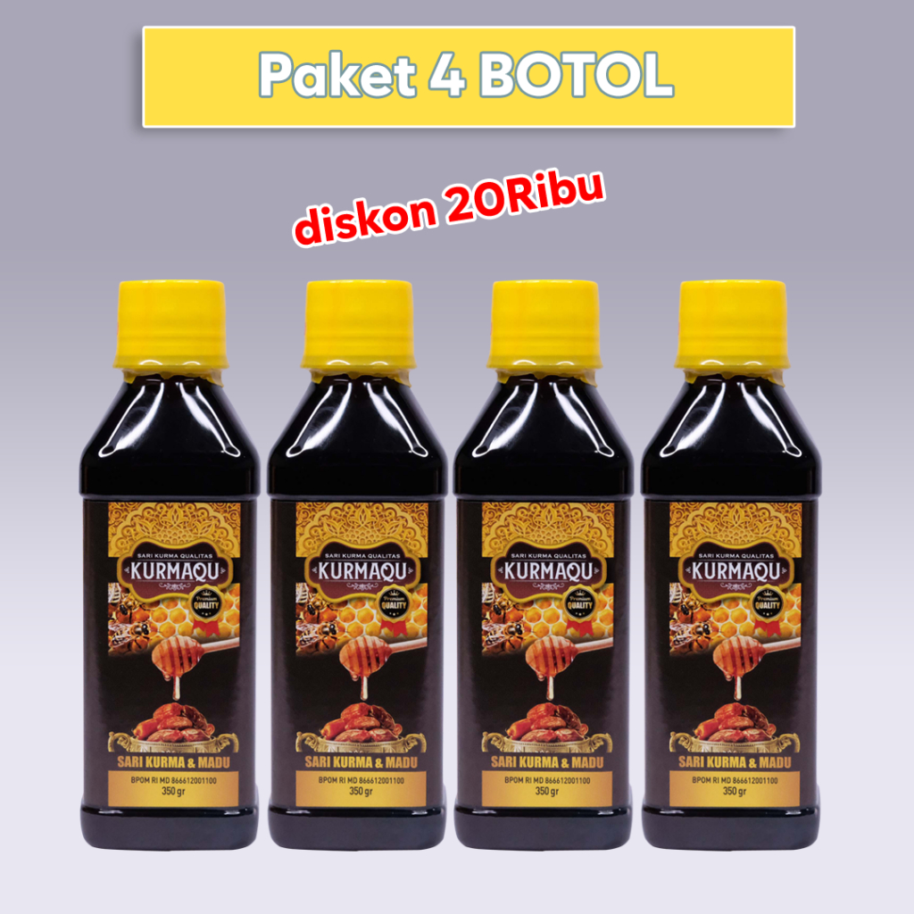 Obat Herbal Khusus Amandel Anak dan Dewasa, Susah Nelan, Sakit Menelan, Radang Tenggorokan, Bau Mulut, Batuk, Gondokan, Asma, Sesak Nafas, Tonsil Akut Dan Kronis, Papiloma, Graves, Kista, Lipoma, Tumor, Panas Dalam - KURMAQU 100% MADU ASLI PLUS KURMA-4 Botol