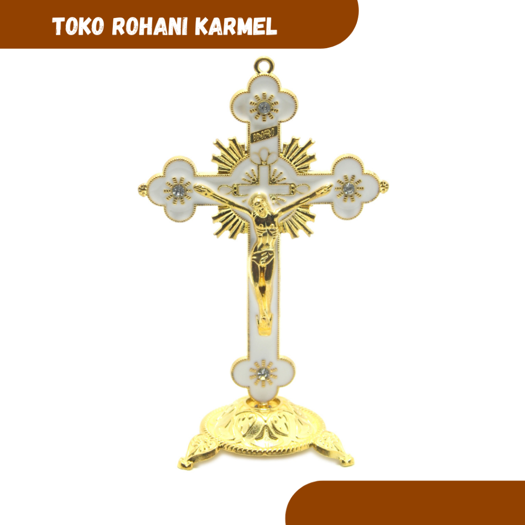 Feraristore Salib Duduk Cahaya 13,5 Cm / Salib Duduk Katolik / Salib Meja Katolik / Salib Duduk