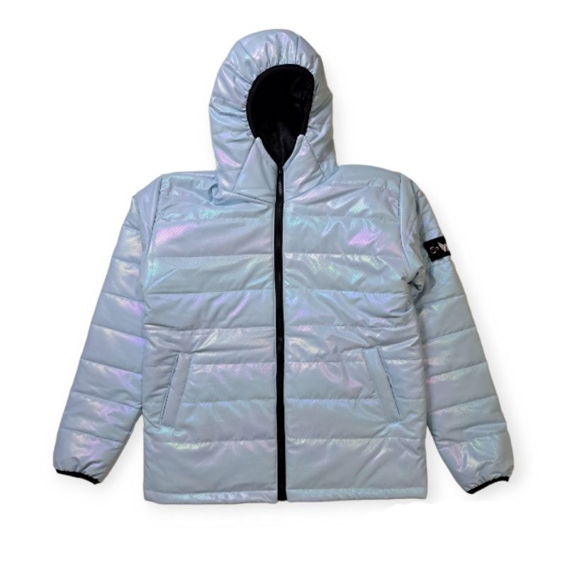 Jaket Gelembung Skyblue Tebal Puffer Jacket Outdoor Musim Dingin Hologram