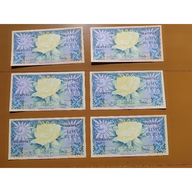 Uang/Kuno/Indonesia/Seri/Bunga/Pecahan/5/Mahar/Nikah/Dekorasi/Koleksi/Unik/Display/Antik