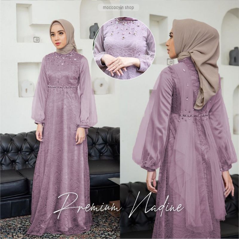 TERMURAH NADINE DRESS BROKAT KOMBINASI/FASHION MUSLIM WANITA/