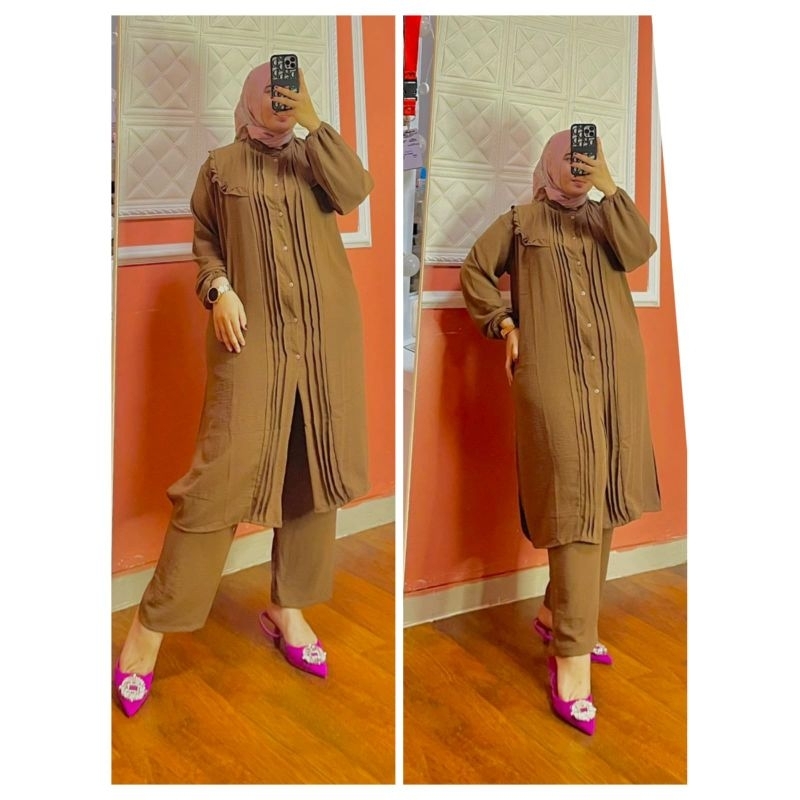 SETELAN TUNIK JUMBO LD 120-130CM// SETCEL BAHAN CRINKLE ORI // SET GAMIS