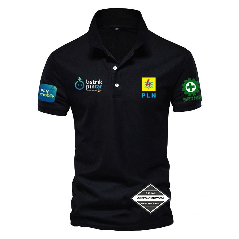TYPE 001 - BAJU kerah mode polo LISTRIK PINTAR Depan LOGO PLN - BAJU PLN MOBILE dan logo safety firs