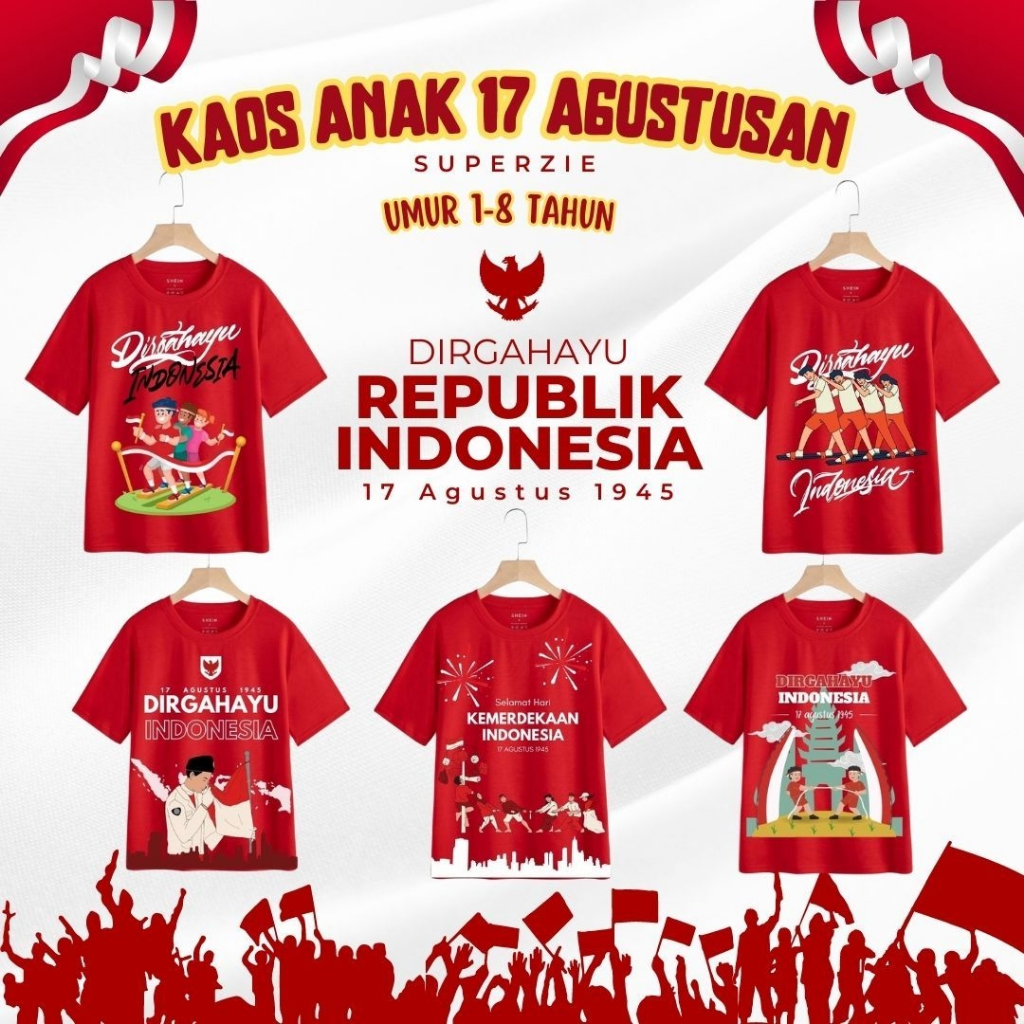 Kaos Anak laki laki Kemerdekaan 17san Atasan Anak Dirgahayu Indonesia Unisex Kaos distro anak Merdek