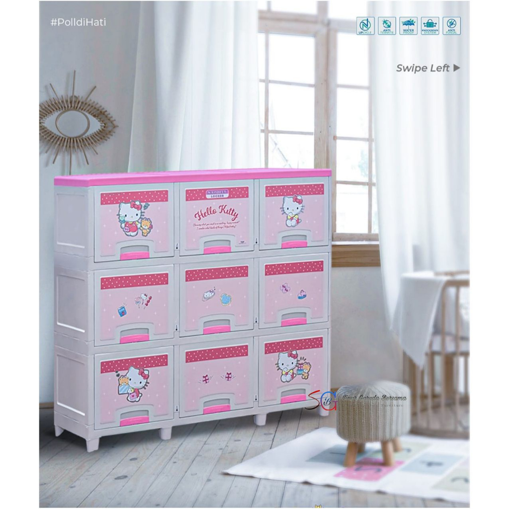 LOCKER HELLO KITTY 3X3 LEMARI ANAK PEREMPUAN PLASTIK / LEMARI ANAK 9 RUANG NAPOLLY