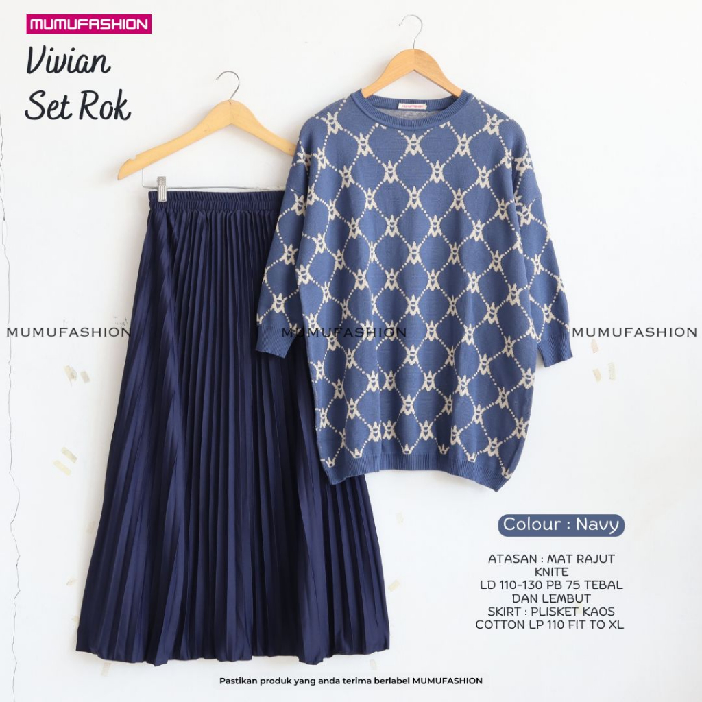 MC- VIVIAN SET ROK Setelan Atasan Rajut Oversize Dan Rok Plisket by Mumu Fashion
