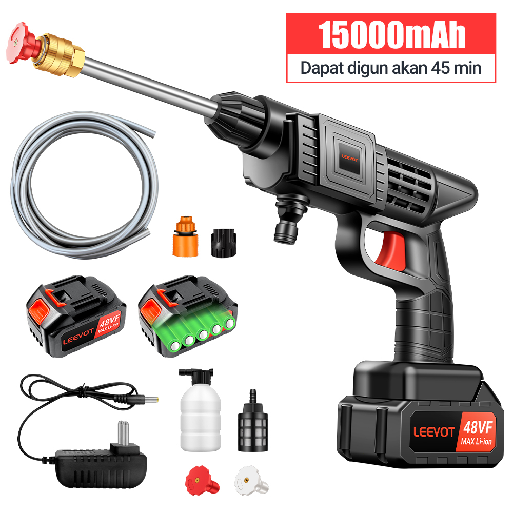 Leevot alat cuci motor 15000mAh semprotan cuci motor mesin cuci mobil 2 baterai high pressure water 
