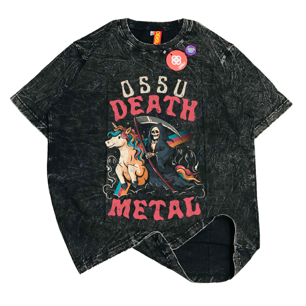 OSSU Tshirt Unicorn Death Metal Black Washed Sand Washing Grey Tee