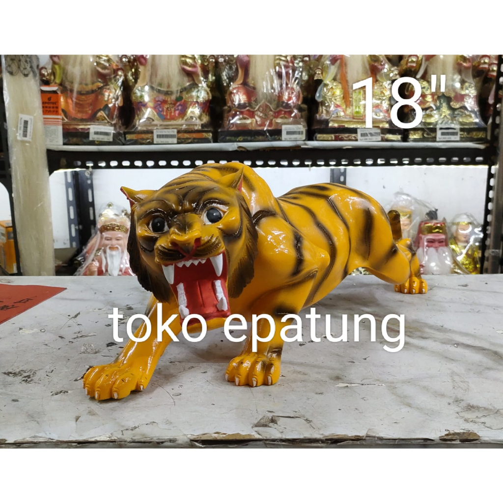 patung dewa harimau   kuning - kayu - 18 inch