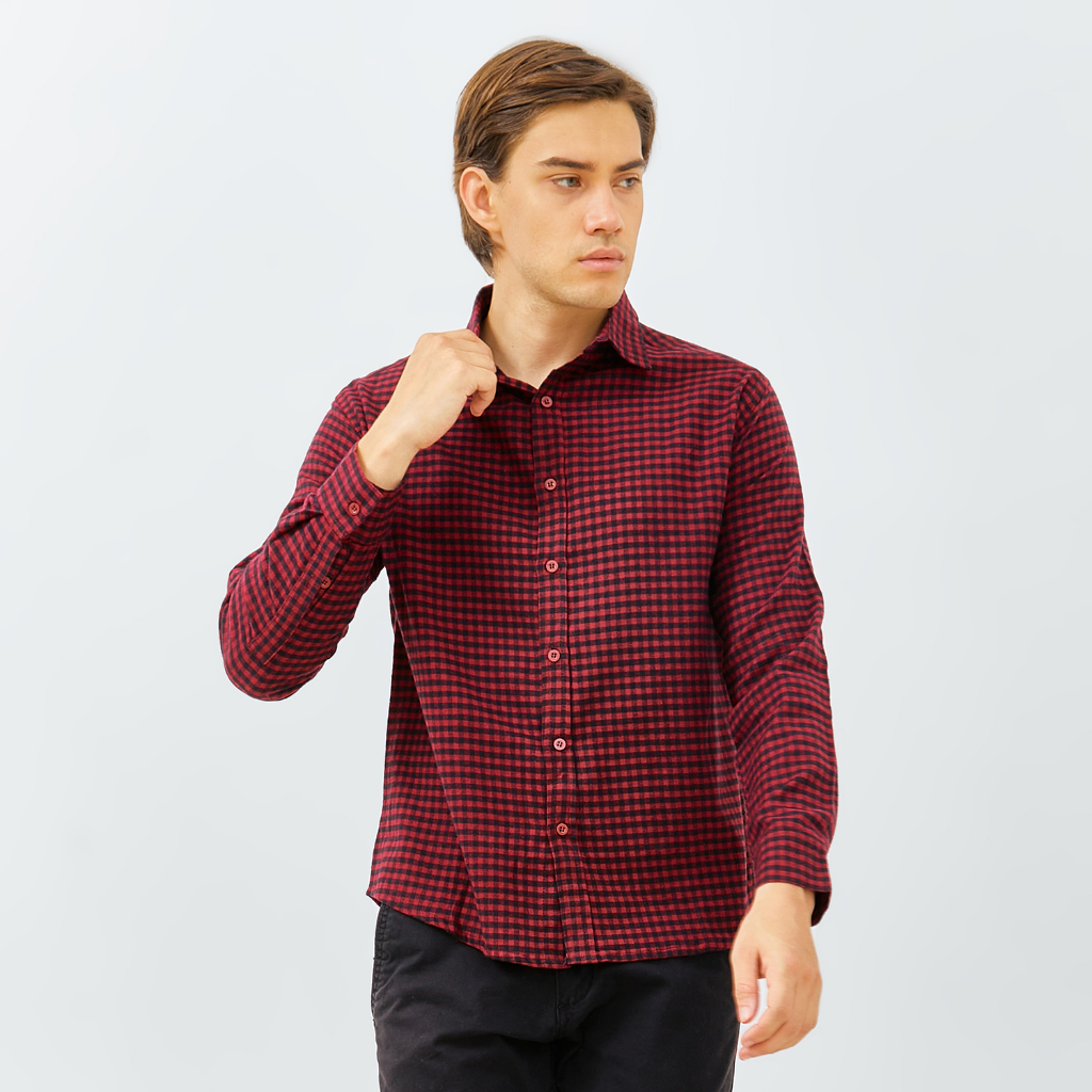 PAULMAY Kemeja Flanel Pria Lengan Panjang Merah 6706
