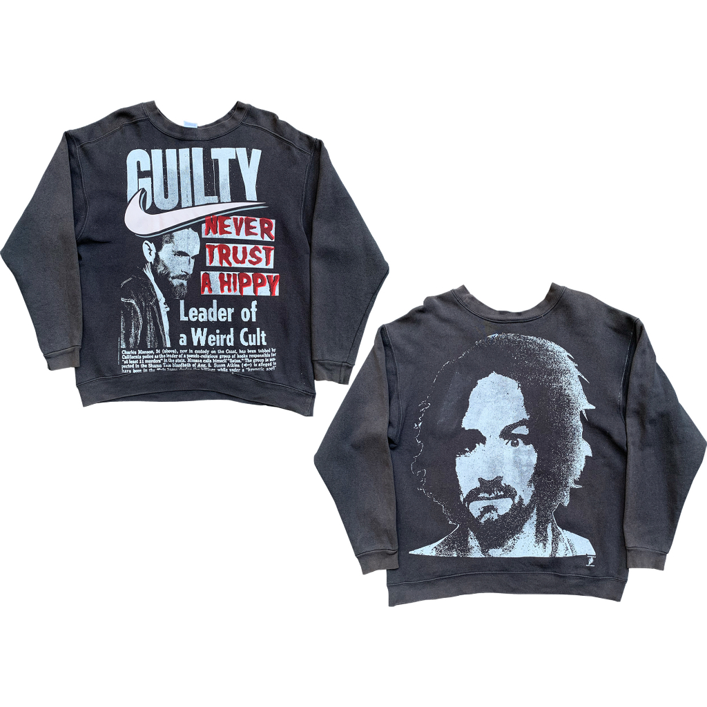 never trust a hippy charles manson printed on vintage crewneck original by psychocult