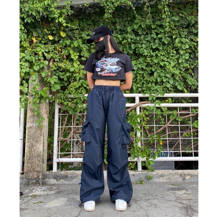 AIGO zeil cargo pants - celana cargo parasut panjang navy streetwear unisex