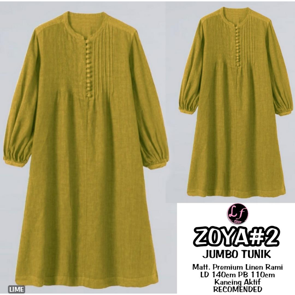 BAJU SUPER JUMBO BAHAN LINEN . ZOYA TUNIK JUMBO LD 140 . KANCING AKTIF