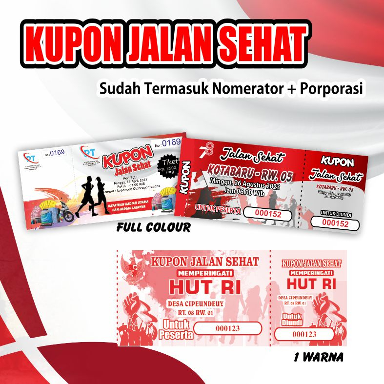 

ISI 100lbr - MIN 2 SET !! KUPON JALAN SEHAT KEMERDEKAAN / TIKET KARCIS PARKIR / VOUCHER TOKO