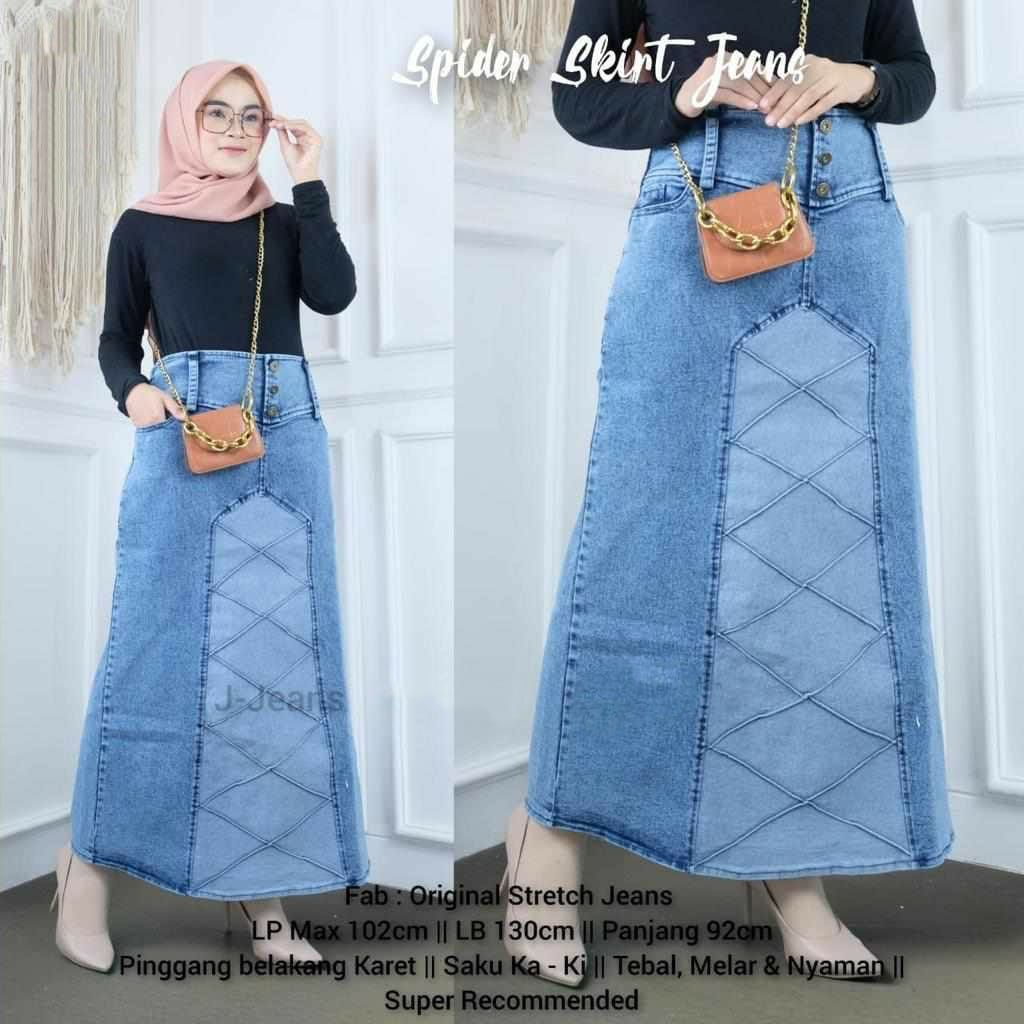 Rok Jeans Denim Premium Wanita Panjang Rok Skirt Highwaist Panjang Span