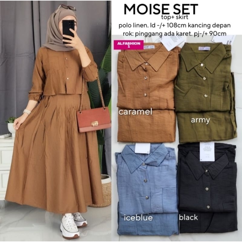 Baju Setelan Wanita One Set Moise Set Polo Linen Polos Busui Alfashion