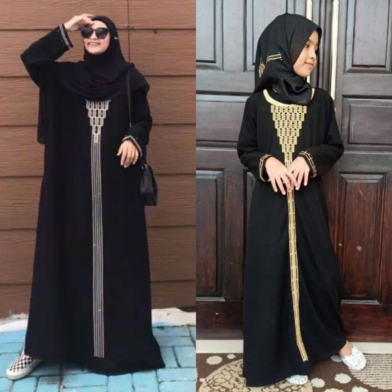 Terlaris Se Shope Abaya Turki Dhubai Hitam Couple Ibu Dan Anak Anak Bordir Piramid Elegant