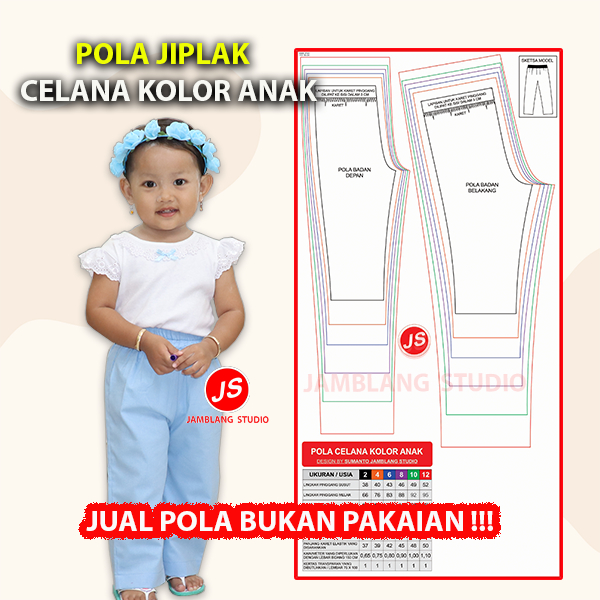 Pola Jiplak Celana Kolor Anak 2 ~12 Tahun