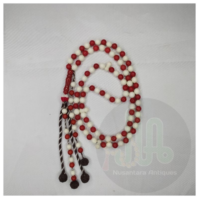 Tasbih Merah Putih Batu Marjan mix Tulang Onta Asli Import Mesir