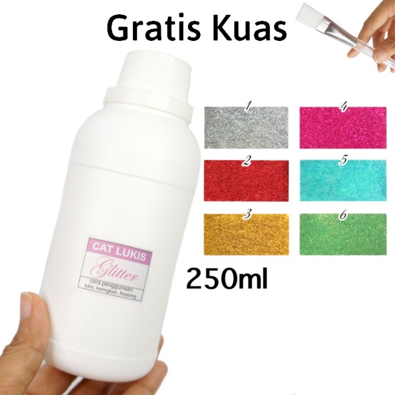 

Cat Glitter Siap Pakai (250ml) mengkilap untuk lukis Kain Kulit Sepatu Kanvas Jeans Tas Baju Kaos Clay Kayu Kaca Styrofoam Prakarya Kerajinan Seni Cat Lukis premium mewah by Ganzel