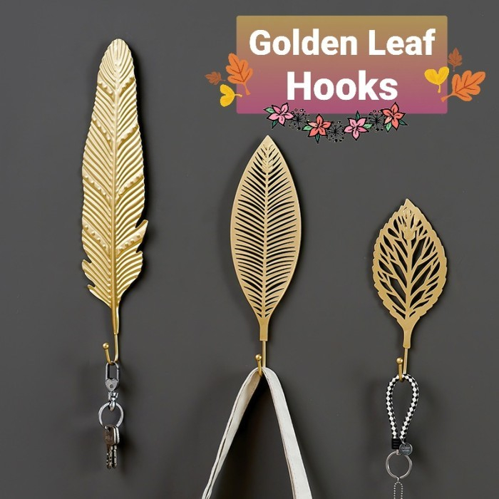 Gantungan Dinding Hook Daun Emas Golden Leafs Hook Hiasan Dinding