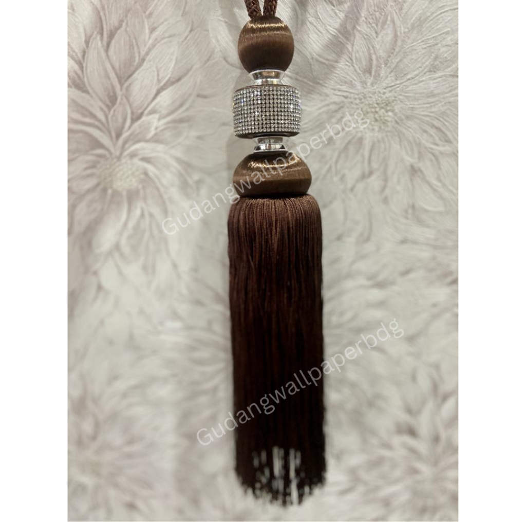 Tassel Tali Gorden Cyrstal Rumbai Mewah Cream Coklat Silver Premium