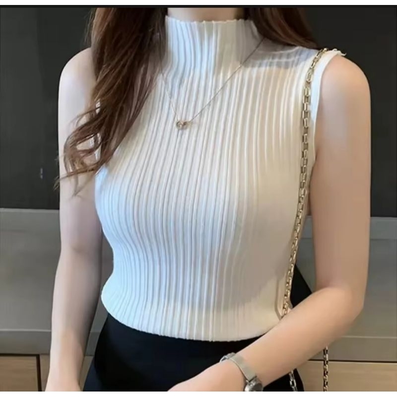 TURTLENECK INNER RAJUT PREMIUM TANPA LENGAN - BAJU ATASAN RAJUT LEHER TINGGI TANPA LENGAN SIZE JUMBO