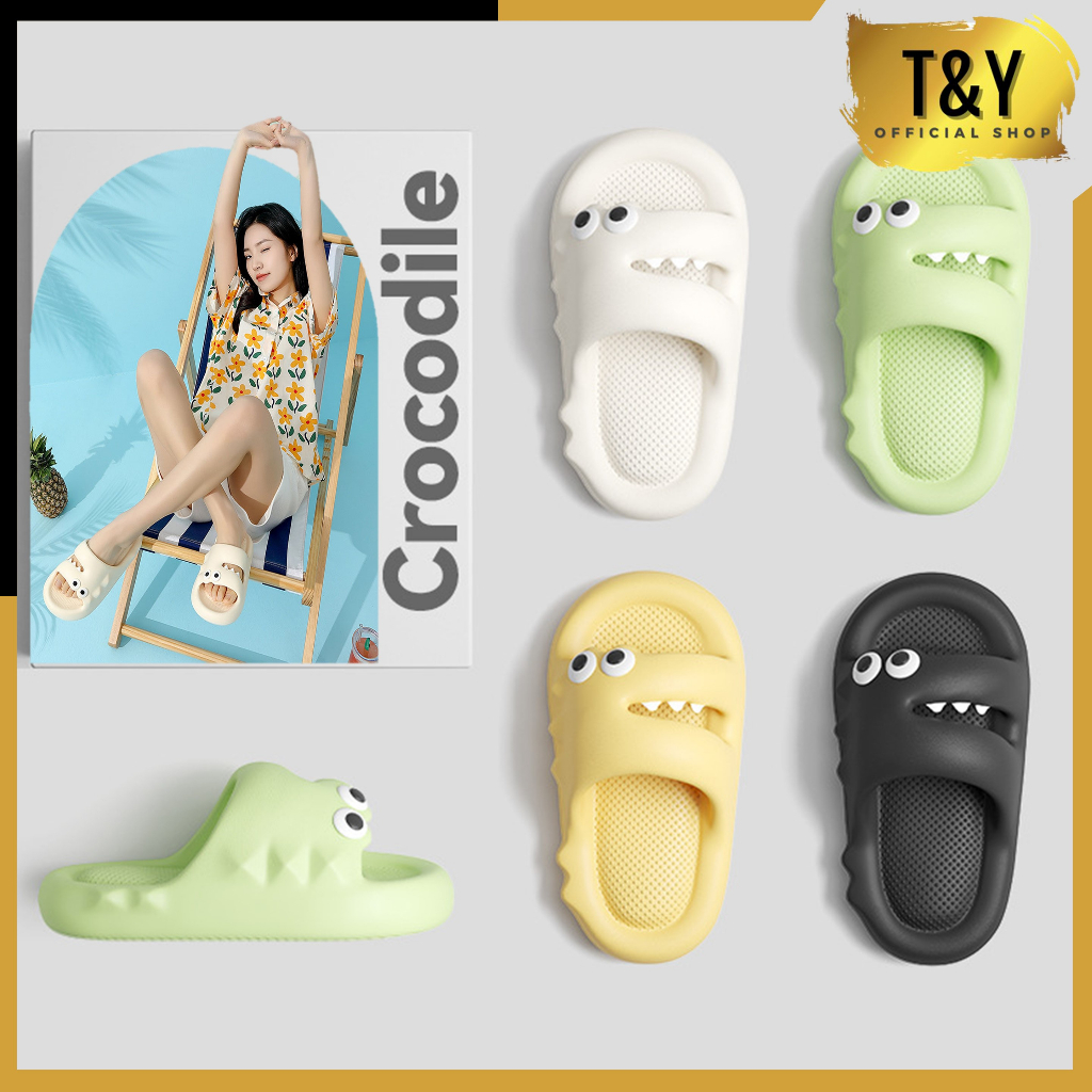 T&Y Sandal Selop Unisex Cute Crocodile Sendal Rumahan Cewek Cowok Motif Buaya Bahan Karet Tebal Empu
