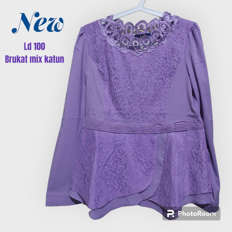 ATASAN BLOUSE WANITA LILAC BRUKAT IMPORT