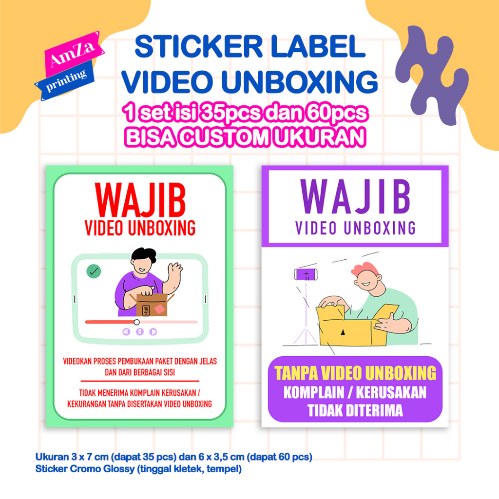 (isi 35 pcs dan 60 pcs) Sticker Label Video Unboxing simple dan cute  Custom Ukuran