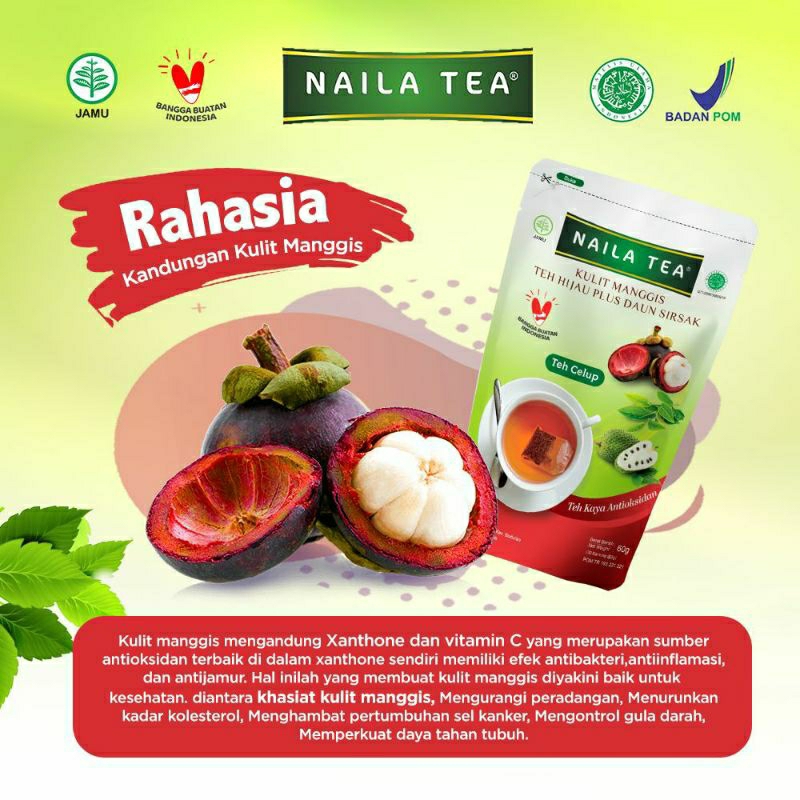 

Naila tea herbal kesehatan kulit manggis teh hijau plus daun sirsak