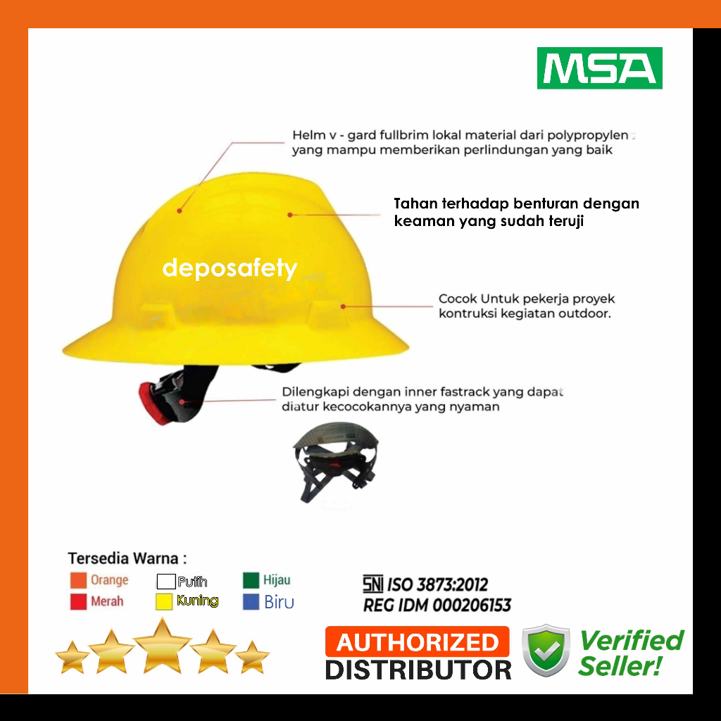 Helm Safety Proyek MSA V-GARD Full Brim Fastrack