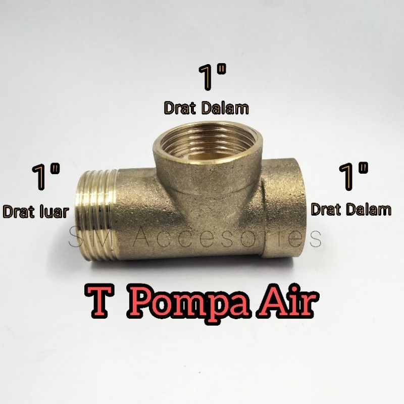 Tee Sambungan Pompa Air T Kuningan 3 lubang T pompa