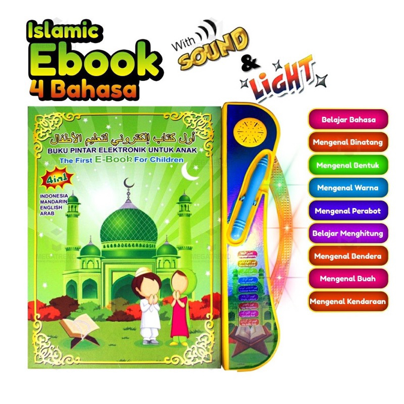 Mainan Anak Edukasi E BOOK 4 BAHASA LED 2 Pen