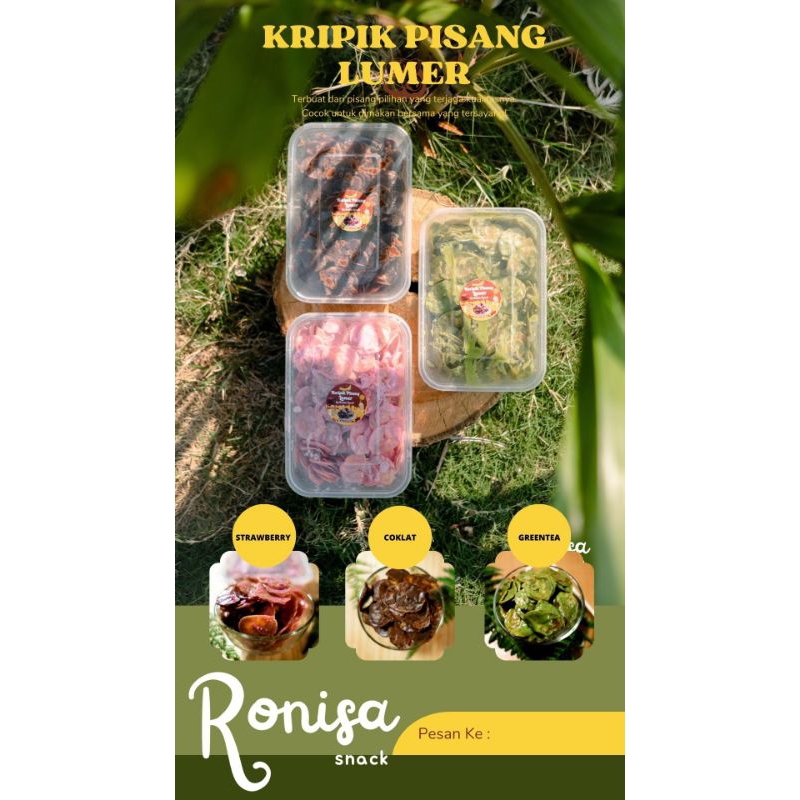 

PAKET 3 RASA COKLAT,GREENTEA DAN STROBERI KRIPIKPISANGLUMER BERAT 600GRAM