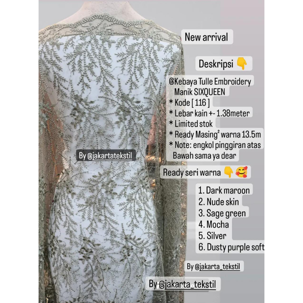 [ 116 ] Bakal Kain Kebaya Brokat Tile Bordir with Manik Sixqueen