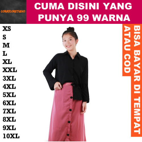 99 WARNA Hem Wanita Kemeja Cewek Jumbo Big Size Panjang Polos Woolpeach Wolfis HITAM Kemeja Wanita P