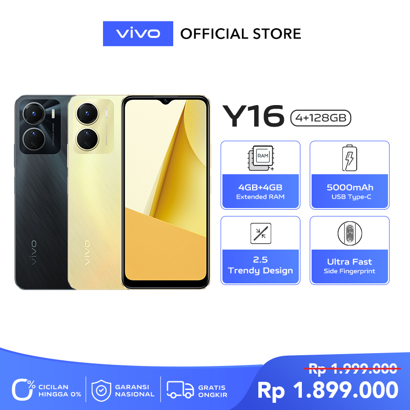 [NEW ARRIVAL] vivo Y16 (4/128) - 5000mAh + USB Type-C, RAM 4GB+4GB Extended, ROM 128GB, Ultra Fast S
