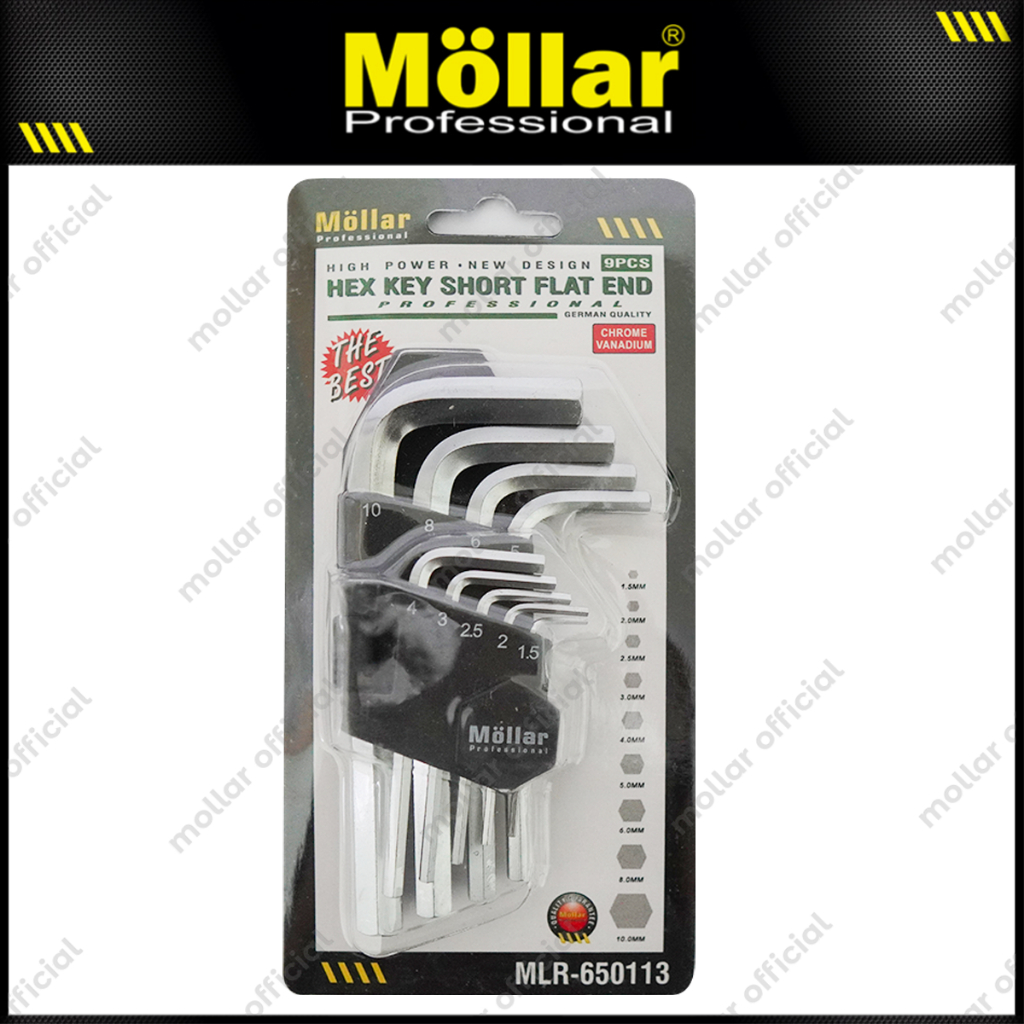 MOLLAR 650113 9 Pcs Kunci L Set Pendek Hex Short Flat 1.5 mm - 10 mm Original
