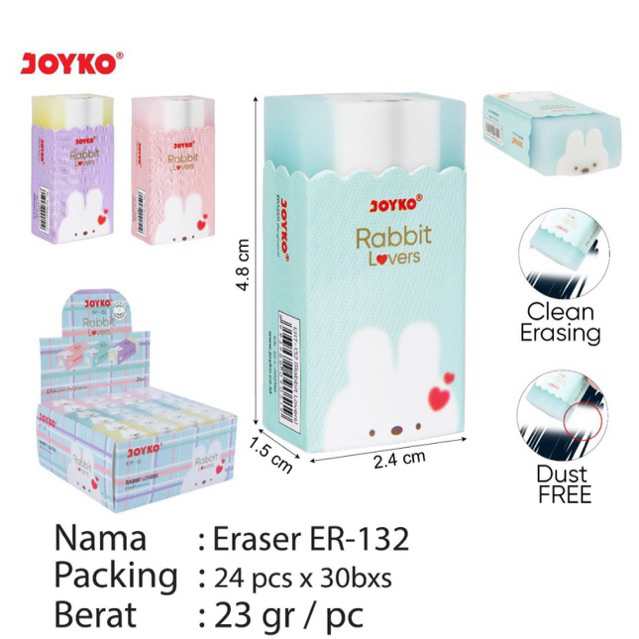 

( 1pcs ) ER132 Joyko Eraser Rabbit Warna Warni ERT-132 / Penghapus Motif Kelinci Lucu